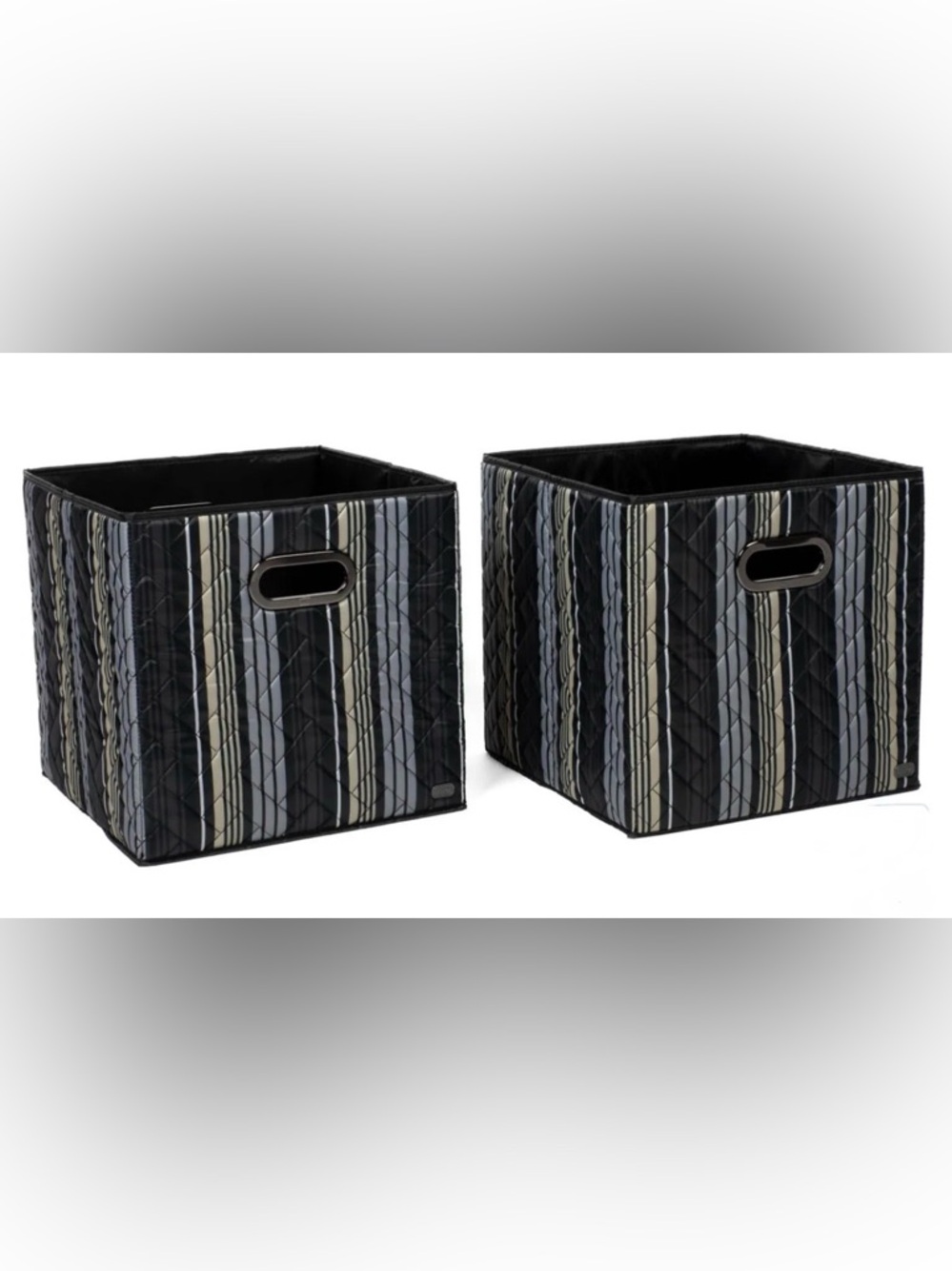 Lug Cargo Home 2-piece Collapsible Storage Cube Bins — Love Stripe Black (Gray)